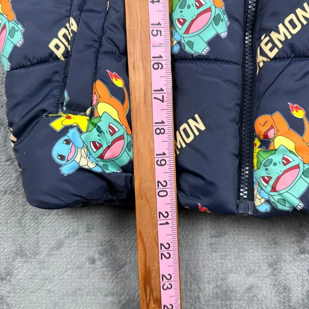 H&M Pokemon Puffer Vest Kids 8-10 Navy Pikachu Bulbasaur Squirtle Charmander